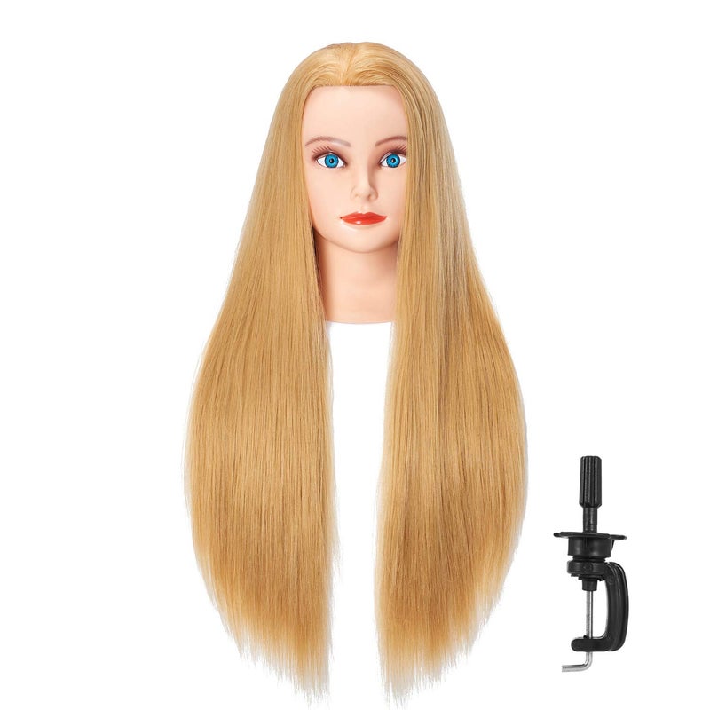 Hairlink 26-28'' Mannequin Head Synthetic Fiber Hair Styling Training Head Dolls for Cosmetology Manikin Maniquins Practice Head with Stand (6611W2720) - Image 1